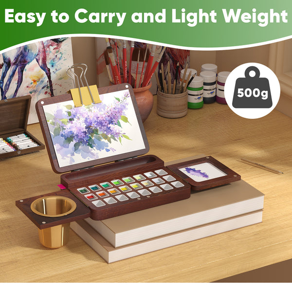 Foldable Wooden Watercolor Palette Box 24 Color Tray Palette Travel Palette