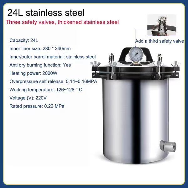 24L Autoclave Sterilizer Dental Medical Lab Equipment Stainless Steel