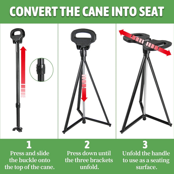 Hiking Trekking Poles Walking Stick With Seat Anti Shock Adjustable Camping Cane