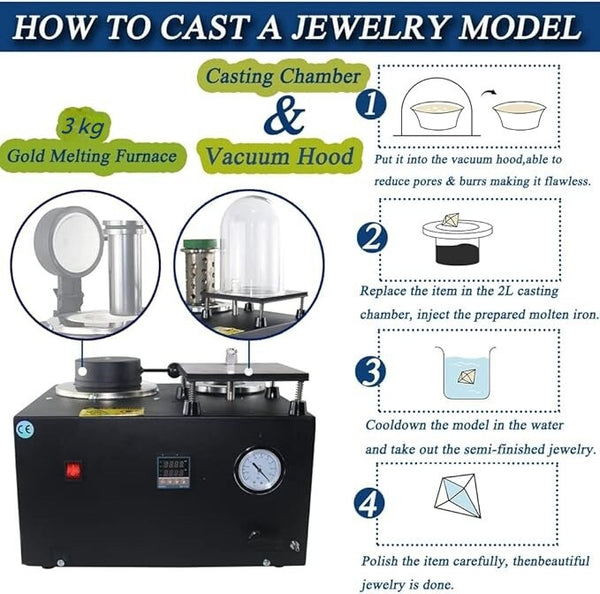3IN1 Vacuum Investing Casting Machine Melting Furnace Jewelry Lost Wax Casting