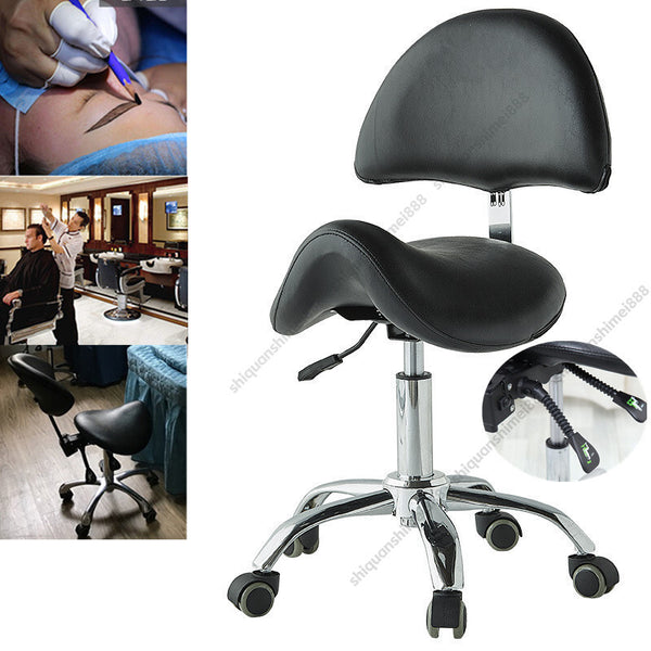 Saddle Stool Rolling Chair Saddle Chair w/ Back Support Dentist Salon Spa Chair