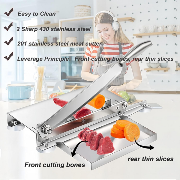 Bone Cutter Frozen Meat Slicer Manual Ribs Chicken Fish Chopper with Food Tray