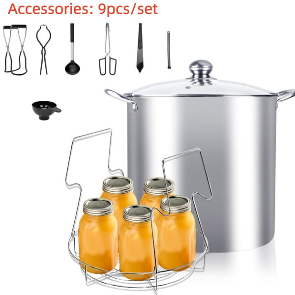 9Pcs Canning Pot Set Water Bath Canner Stainless Steel with Glass Lid 21.5 Quart