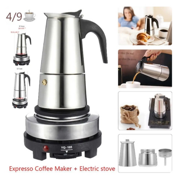 9Cups Stovetop Espresso Moka Pot Percolator Coffee Maker Stainless Steel w/Stove