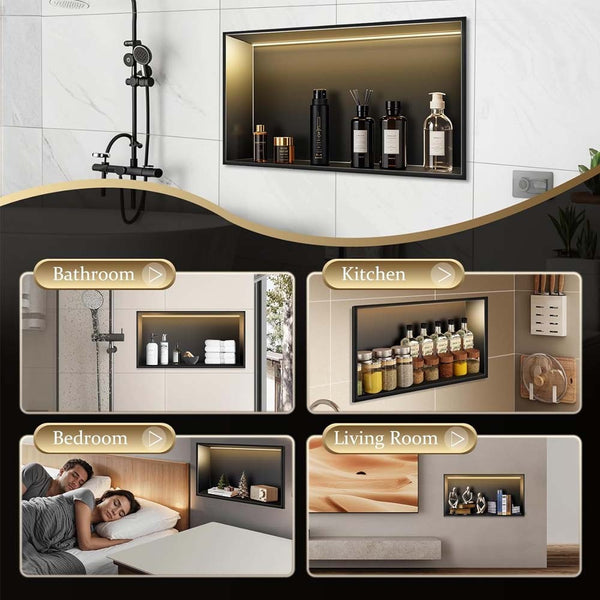 Shower Niche Recessed Storage Shelf Wall Organize 304 Stainless Steel with LED