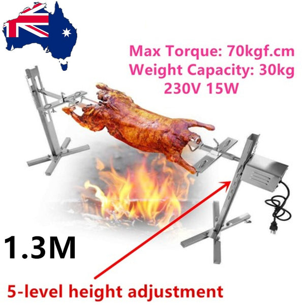 1.3m Electric BBQ Rotisserie Grill Spit Automatic Height Adjustable + 15W Motor