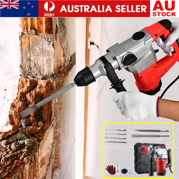 Electric Rotary Hammer Drill Demolition Jack Hammer Kit With Chisels Drill+SDS