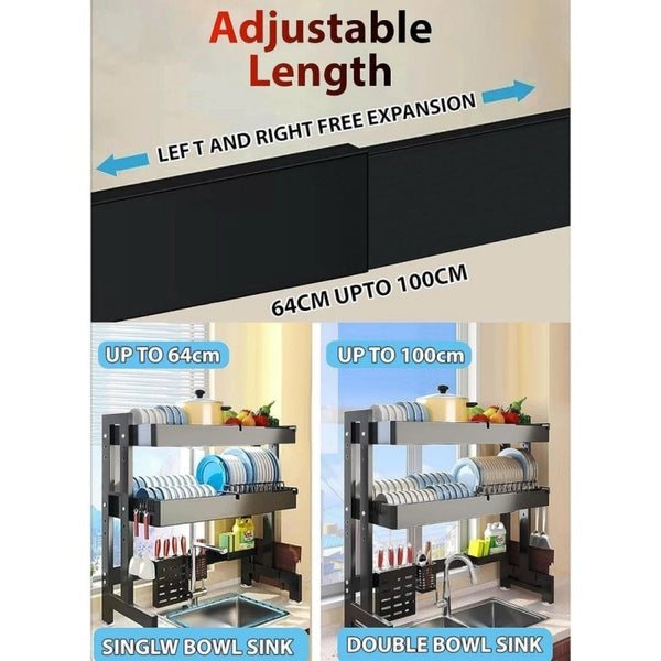 Over The Sink Dish Drying Rack 64-100CM Length and Height Adjustable Dish Drying