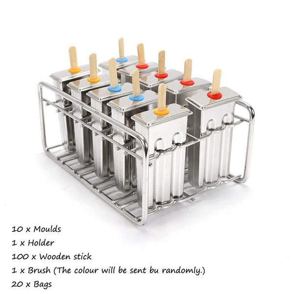 6pcs/10pcs Popsicle Molds Ice Lolly Mould Stainless Steel Ice Cream Holder Maker