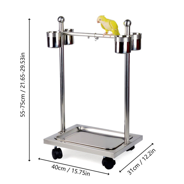Adjustable Height Bird Perch Play Stand Parrot Playstand With Feeding Bowls