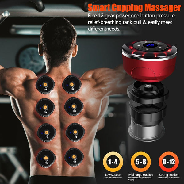 Electric Cupping Therapy Smart Scraping Massager Set 8 Massage Cups Red Light