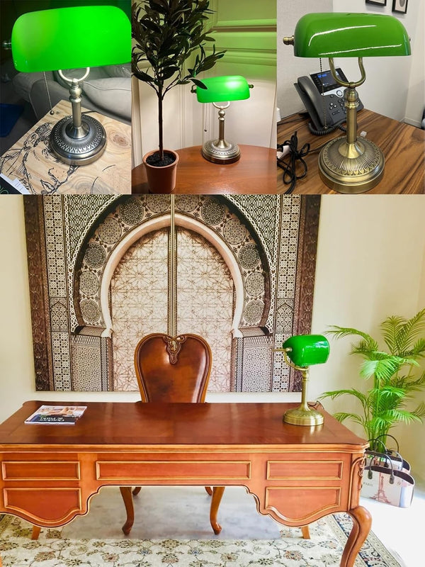 Classical Banker Desk Lamp Pull Chain Switch Green Glass Light Home Deco AU Plug