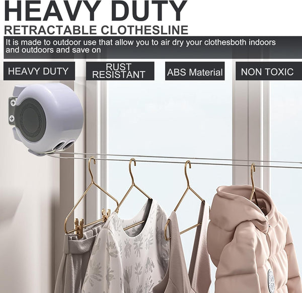 Double Retractable Washing Lines Heavy Duty Clothes Line Indoor Outdoor 30M Long