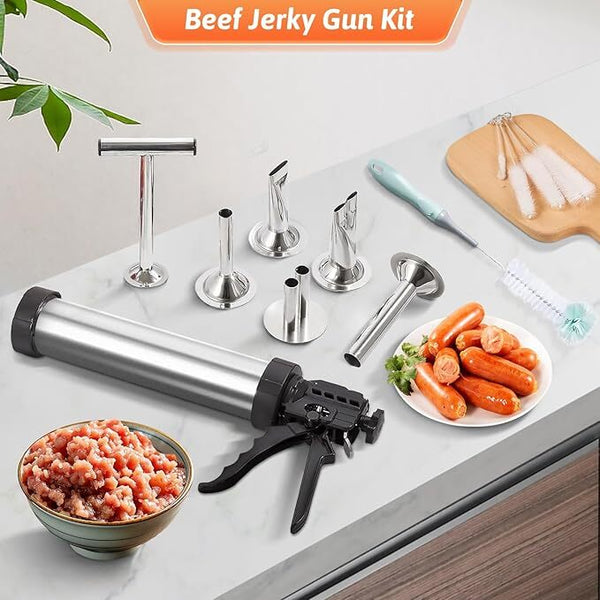 Beef Jerky Gun Beef Stick Maker Sausage Cannon Kit w/Cleaning Tool Stainless