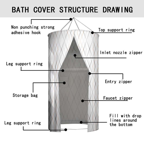 100x200cm Portable Round Shower Curtain for Outdoor Camping Beach Shower Toilet