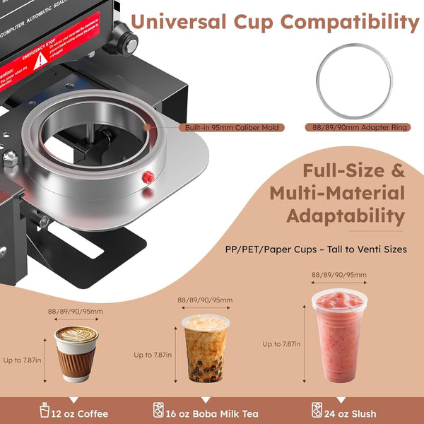 Full Automatic Cup Sealing Machine Tea Cup Sealer Machine 90/95MM 500-600 Cup/H