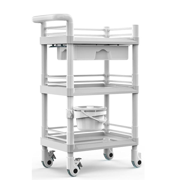 Beauty Trolley Cart with Wheel Esthetician Cart with Handrail, Bucket and Drawer