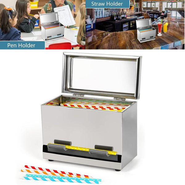Straw Dispenser Holder Storage Stainless Steel Pencil Box for School Bar Kitchen