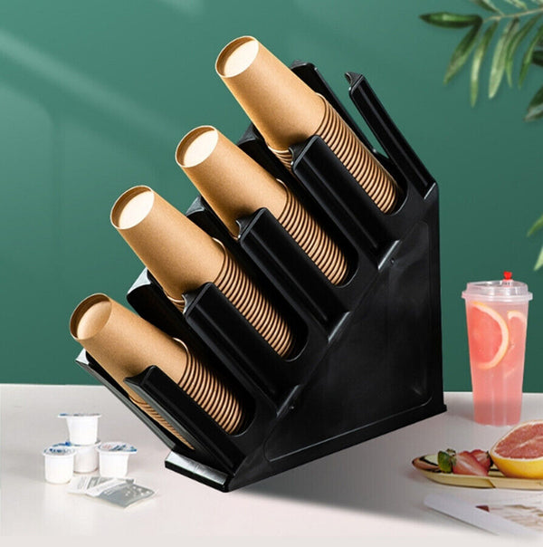 4 Stacks Paper Cup Lid Holder Coffee Milk Cup Rack Cup Dispenser Organizer