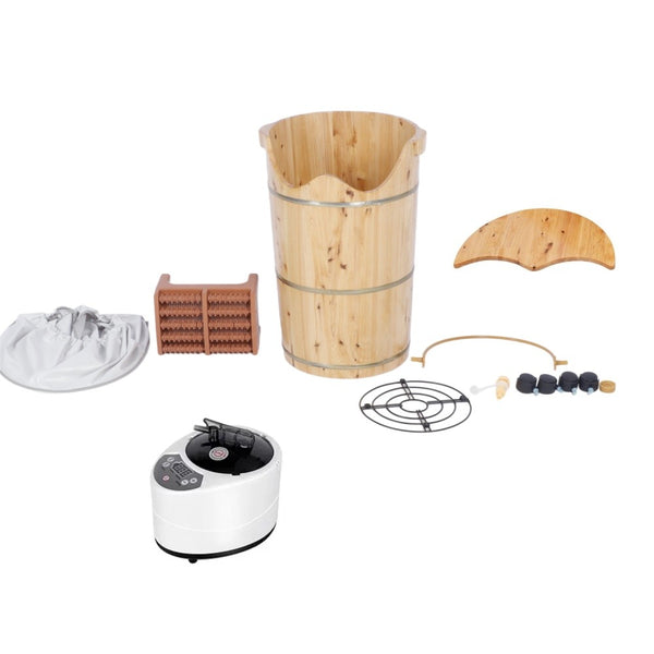 Foot Bucket With Steam Machine Wooden Basin for Soaking Tub W/Massager and Lid