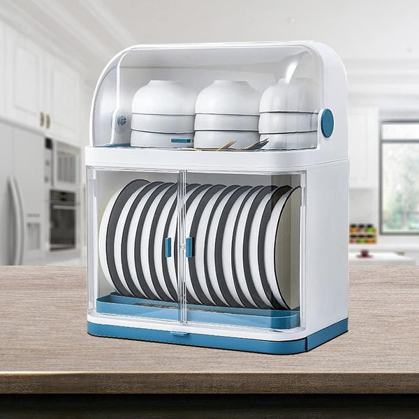 2 Tier Dish Drying Rack with Lid Cover Kitchen Cabinet Organizer for Plates Bowl