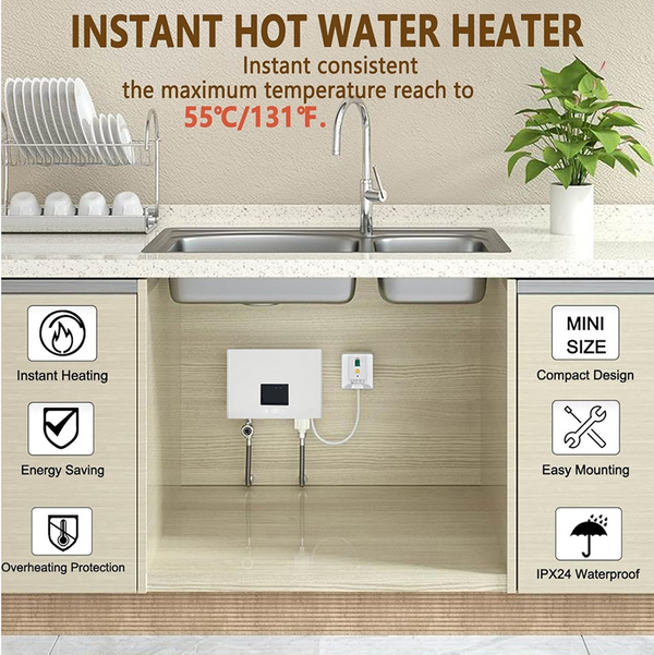 Electric Instant Hot Water System Tankless 3KW Under Sink Shower Water Heater AU