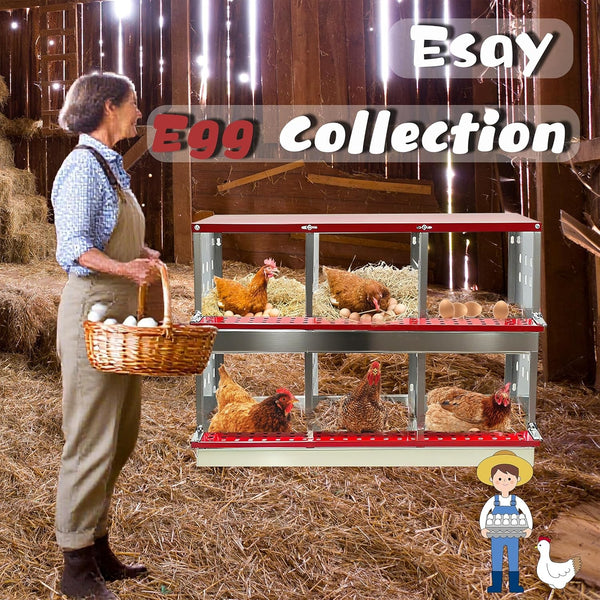 6 Hole Chicken Hen Coop Hutch Inside Outside Roll Away Lay Egg Nesting Box Metal