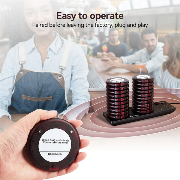 Restaurant Pager Wireless Calling System Vibrator Paging Device Bell Cafe Beeper