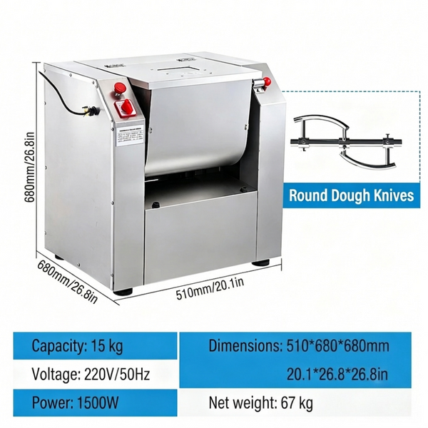 15KG Commercial Dough Mixer Electric Dough Maker Filling Mixer Two-way Kneading