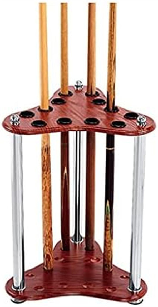 12 Cue Rack Wooden Floor Stand Corner Triangle Billiard Stick Holder Organizer