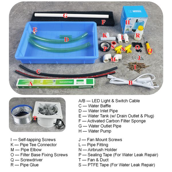 Airbrush Spray Booth with Water Curtain Portable Paint Booth 80w Fan LED Light