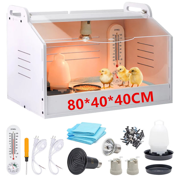80CM Chick Brooder Box Rearing Poultry Feeding Box Keep Warm Up to 35 Chicks