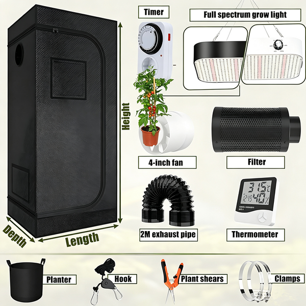 Hydroponics Grow Tent Full Spectrum LED Grow Light Kits Inline Fan Filter System
