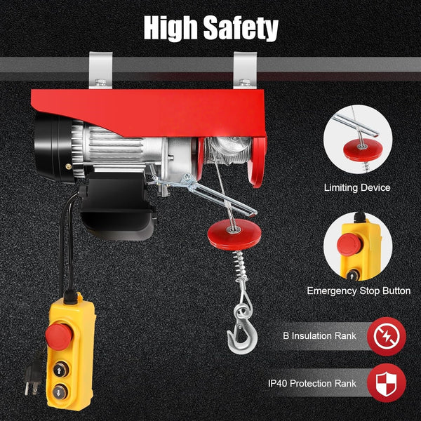 800kg Electric Hoist Winch 10m/min Electric Lift with Remote Control  Rope Tool
