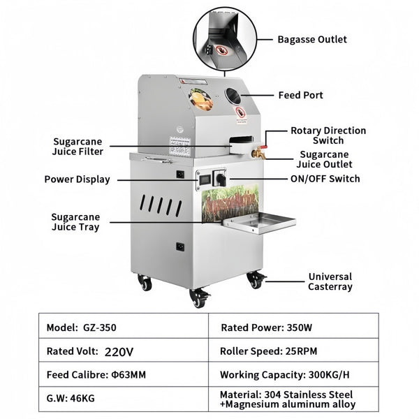 Commercial Sugar Cane Juicer Machine 300KG/H Electric Cane Press Juicer