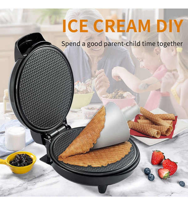 Electric Ice Cream Egg Waffle Cone Maker Machine 10'' With Cone Roller Nonstick