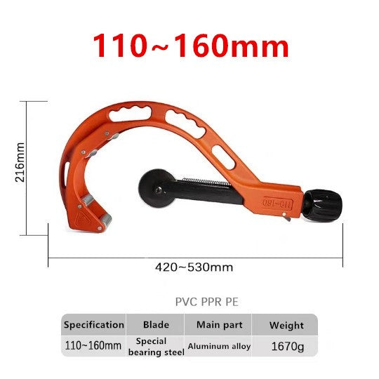 110-160mm Water Tube Cutter Pipe Cutter PVC/PPR/PE/PP Pipes Sewer Tubing Cutter