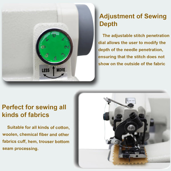 Blindstitch Sewing Machine 1200RPM Seamless Hemmer Adjustable Needle Pitch 3-8mm