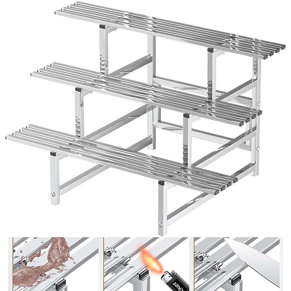 3-tier Large Garden Pot Plant Stand Outdoor Rust Proof Stainless Steel 120x75cm