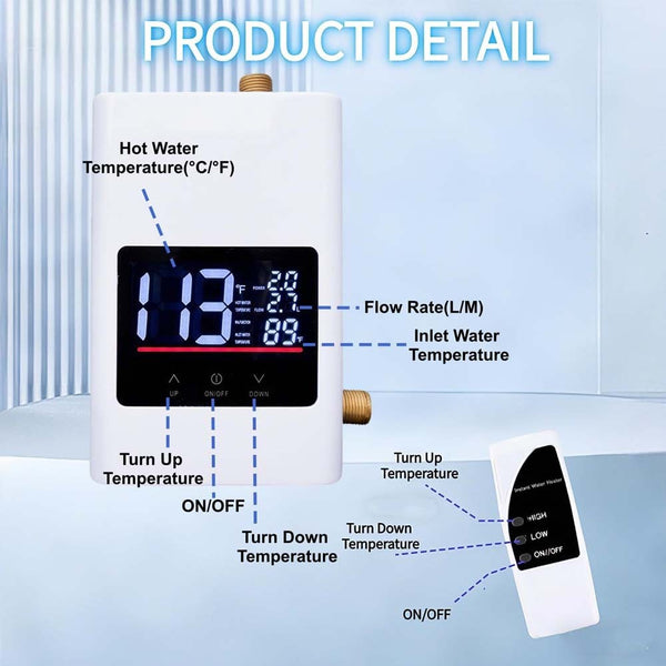 ElectricTankless Water Heater Instant Hot Water w/Remote Control&Digital Display