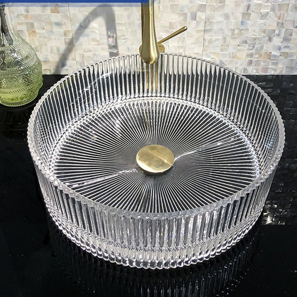 Bathroom Basin Round Glass Vanity Basin Above Counter Transparent Hand Wash Bowl