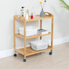 Solid Wood 3 Tier Shelf Serving Table with Wheels Bar Cart Kitchen Storage Cart