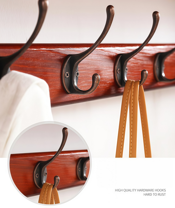 5 Hooks Wall Mounted Coat Rack Wooden Vintage Entryway Hat Clothes Organizer