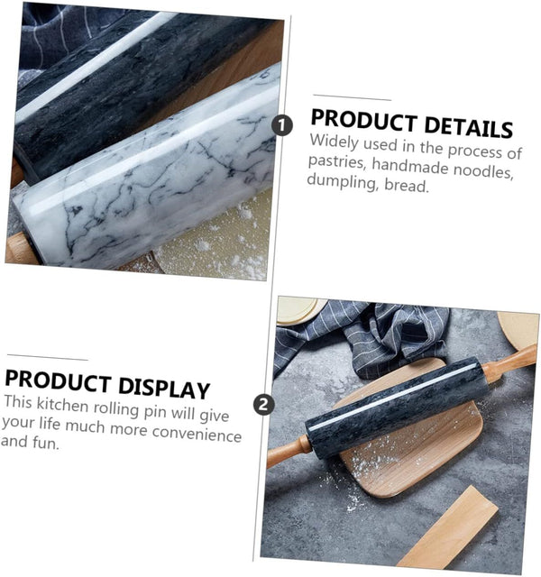 Marble Rolling Pin Wooden Handle for Baking Pizza Bread Kitchen Dough Roller