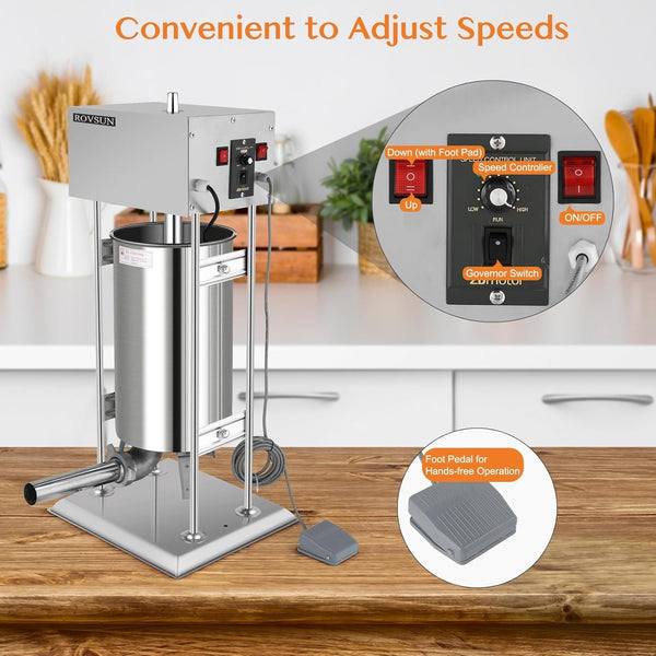15L Electric Sausage Filler 5 Nozzles Sausage Maker Meat Stuffer Stainless Steel