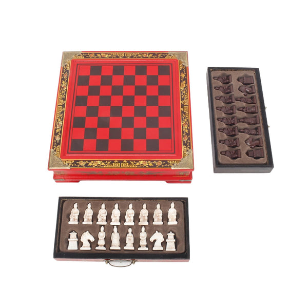 Antique Chinese Terra-Cotta Warriors Chess Set Wooden Chess Board Pieces Gifts
