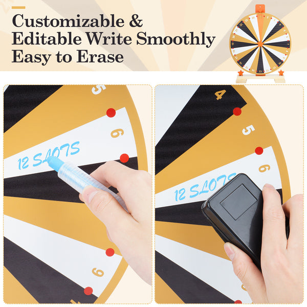 24 Slots Colorful Tabletop Spin Prize Wheel w/ Pen Eraser Roulette Wheel For Pub