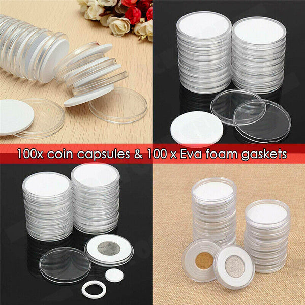 100pcs Coin Storage Box Case Capsules Holder Clear BOX 17/20/27/30mm(only box)