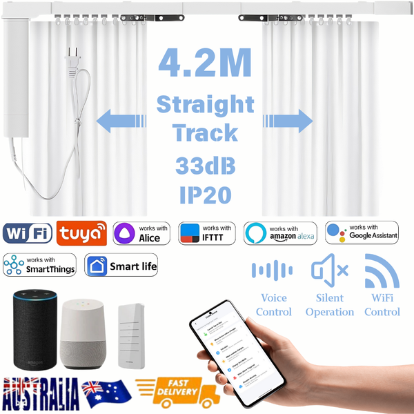 4.2M Electric Curtain Track Smart Multi-Control Low-Noise 33dB Double Open
