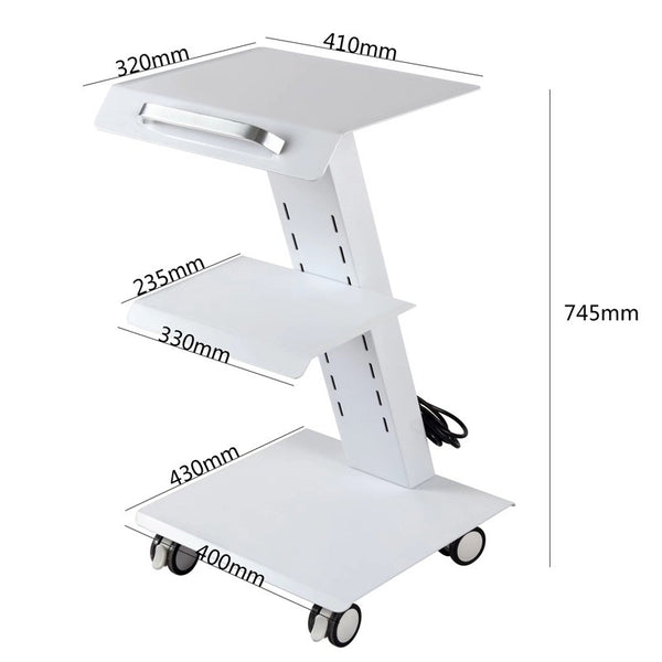 Medical Trolley Stand Dental Oral Scanner Holder W/Sockets 3 Layers Mobile Table